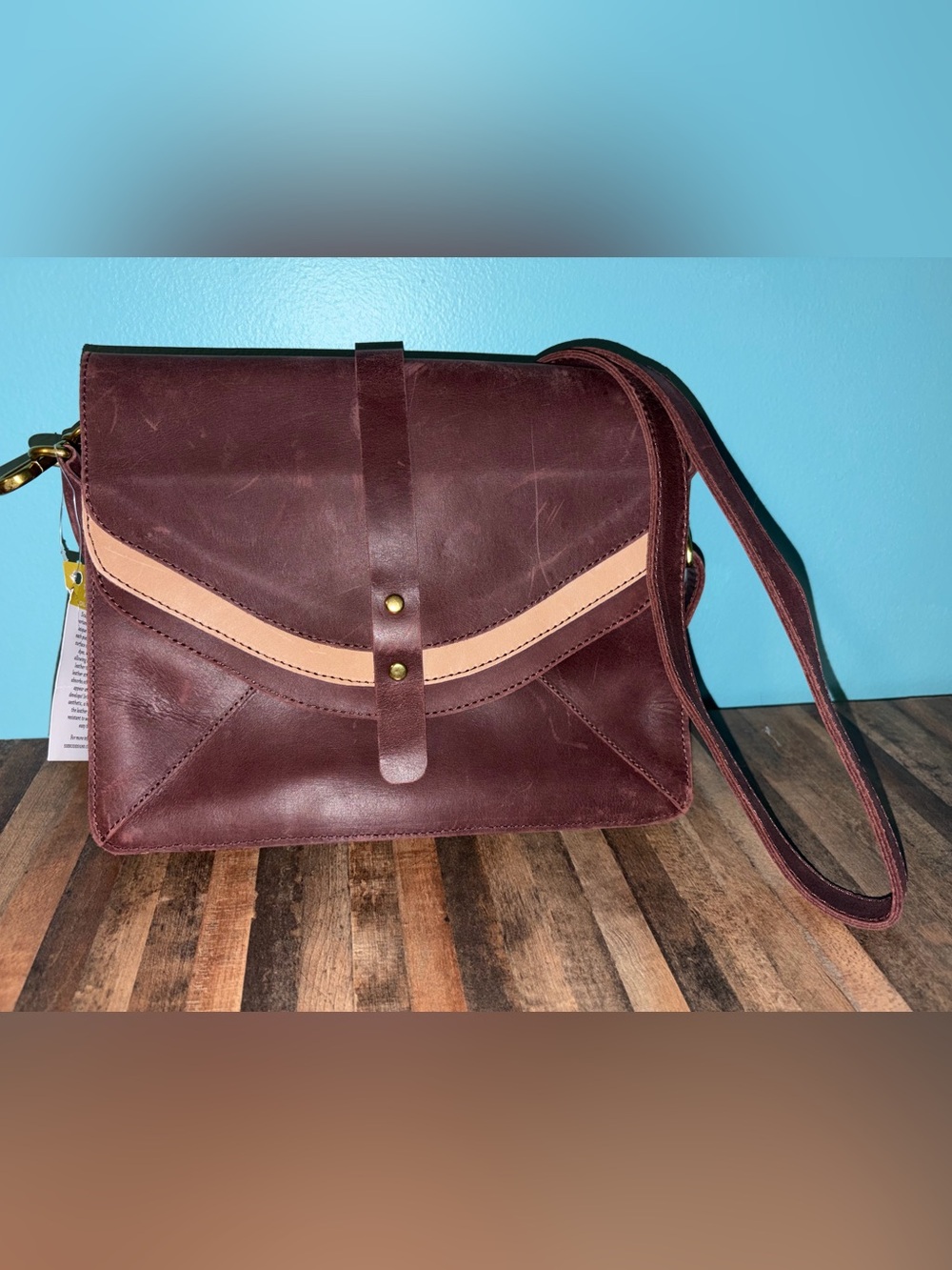 Sseko Burgundy Leather Crossbody Bag with Gold Hardware